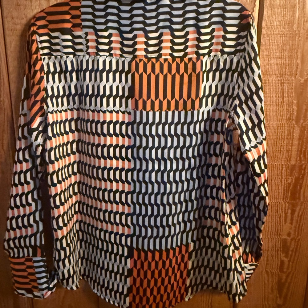 Mango Geometric Button-Down Shirt in Brown, Black & White - Picture 3 of 5